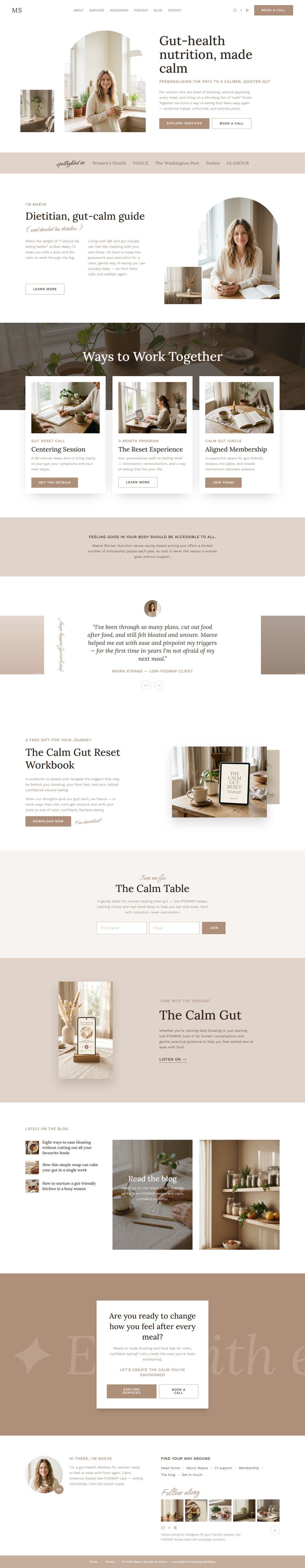 The Maeve Sinclair design, the whole home page
