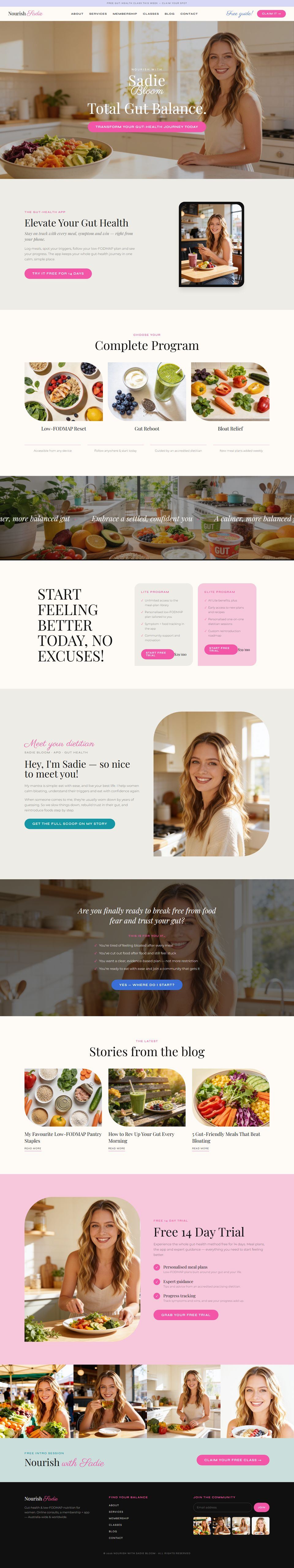 The Sadie Bloom design, the whole home page
